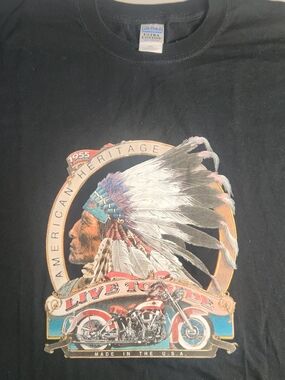 Black Graphic T-Shirt with Native Chief & Motorcycle